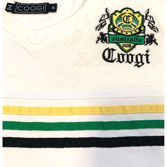 VTG Coogi Polo Shirt Mens XLGoogi Chest Patches Stripes Hip Hop Preppy Y2K - Picture 6 of 10